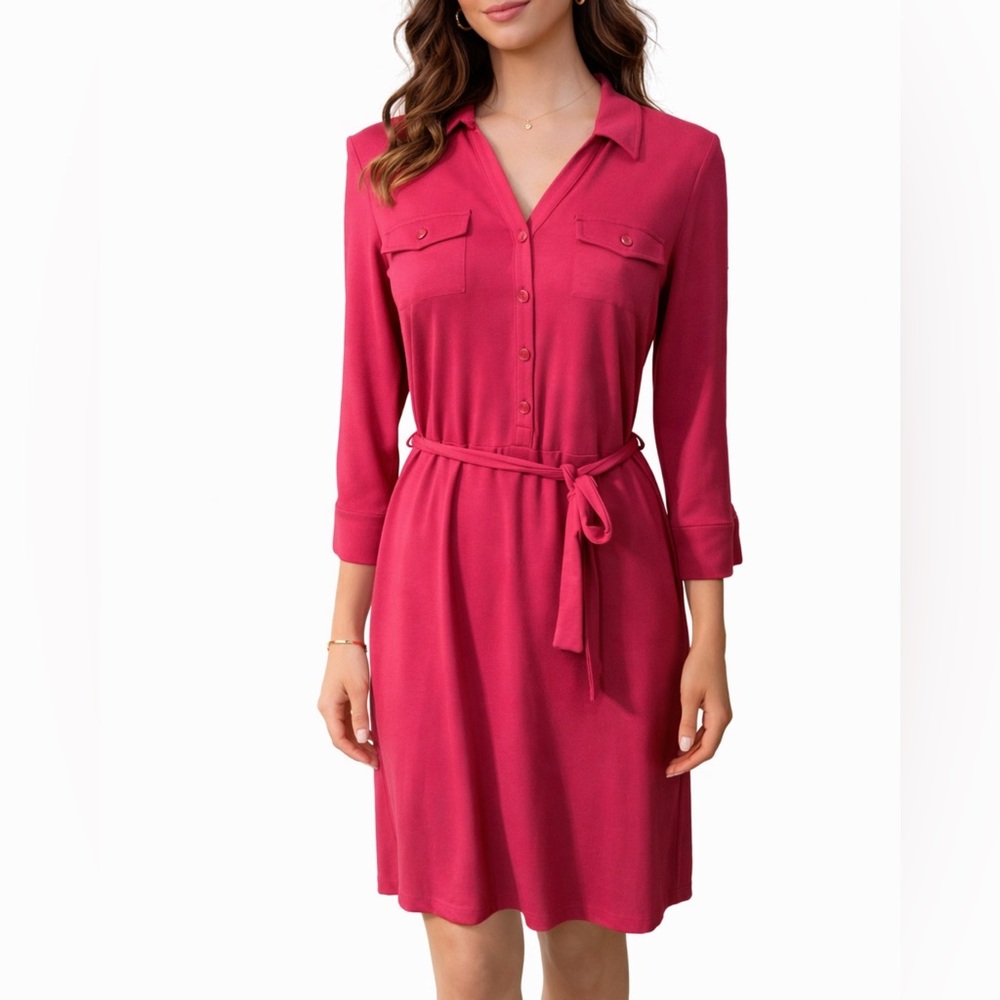 Talbots Jersey Dress Medium Petite PM Pink 3/4 Long Sleeve Stretch NEW Washable